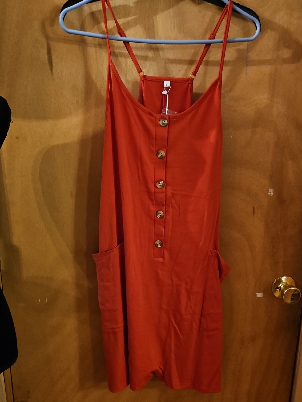 Deep Self Sleeveless Button-Front Rust Orange Romper